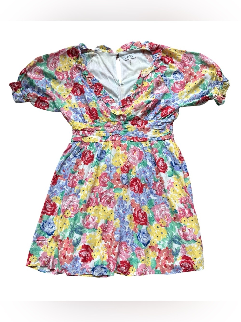 Emily Wonder Cottagecore Floral Puff Sleeve Mini Dress Romantic Garden Party M - Picture 2 of 11